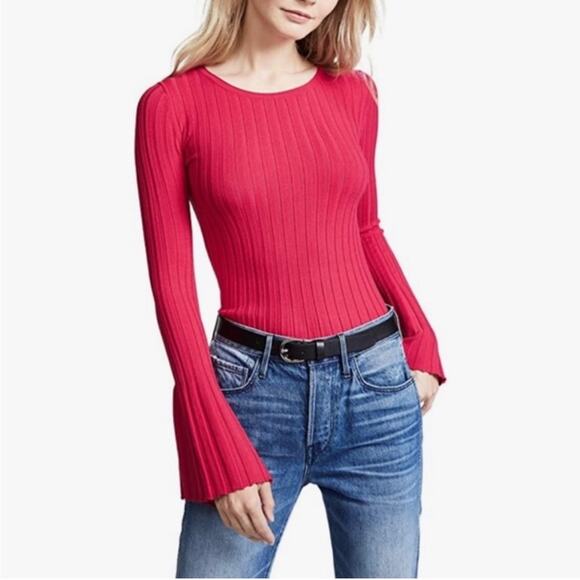 Bailey 44 Cossak Ribbed Bell Sleeve Sweater Hot Pink Size Medium - Picture 2 of 12